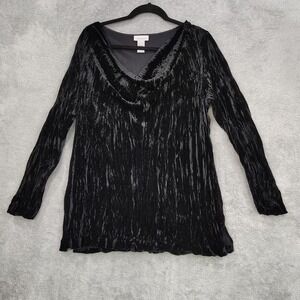 Avenue Top Womens Plus 14/16 Cowl Neck Black Crushed Velvet Broomstick Blouse‎